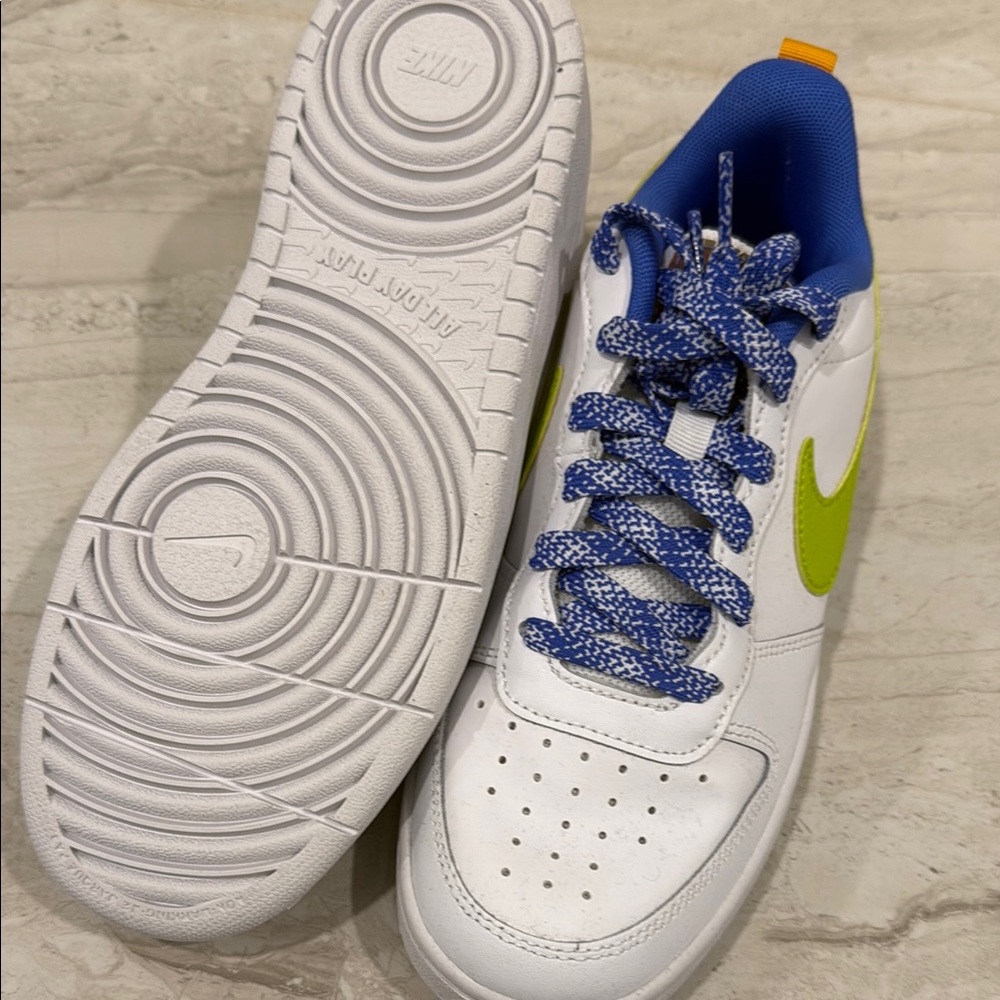 Nike White and Blue Sneakers court borough with Classic Design